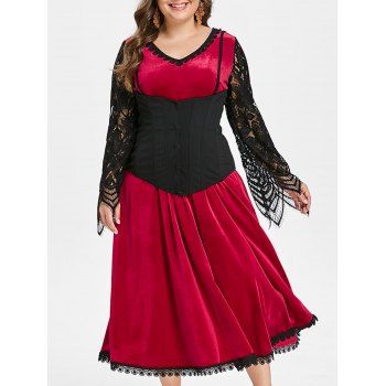 

Halloween Lace Panel Midi Dress With Corset, Red