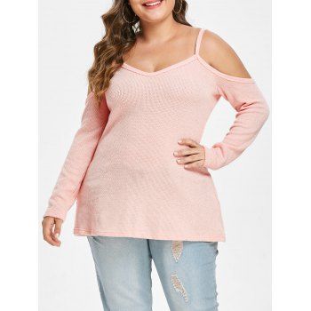 

Open Shoulder Plus Size Sweater, Pink