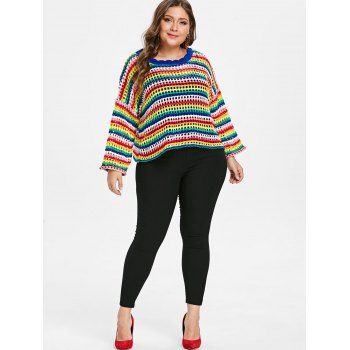 

Plus Size Rainbow Color Sweater, Multicolor