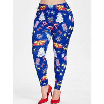 

Christmas Star Bowknot Print Plus Size Leggings, Cobalt blue