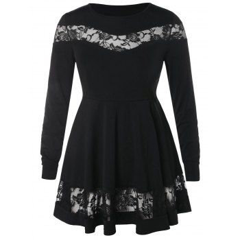 

Plus Size Floral Lace Up Long Sleeves T-shirt, Black