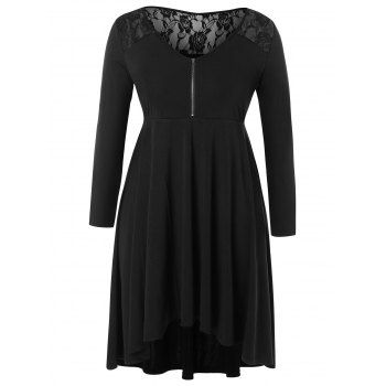 

Plus Size Lace Panel Half Zip High Low Dress, Black