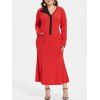 Robe Sirène en Blocs de Couelurs de Grande Taille avec Poche - Rouge L