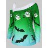 T-shirt d'Halloween Déchiré Chauve-souris Imprimé à Col Oblique - multicolor A M