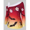 T-shirt d'Halloween Déchiré Chauve-souris Imprimé à Col Oblique - multicolor B XL
