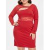 Robe Moulante Découpée Panneau en Dentelle de Grande Taille - Rouge L