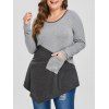 T-shirt Asymétrique Bicolore de Grande Taille - Gris Foncé L