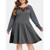Robe Patineuse Rayée en Dentelle Insérée de Grande Taille - Cuirassé Gris 3X