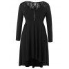 Robe Haute Basse Panneau en Dentelle à Demi-Zip de Grande Taille - Noir L