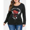 T-shirt Fleuri Imprimé Grande Taille à Lacets - Noir L