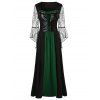 Maxi Robe en Dentelle Insérée de Grande Taille à Lacets - Vert profond 1X