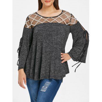 

Plus Size Tie Sleeve Marled T-shirt, Carbon gray