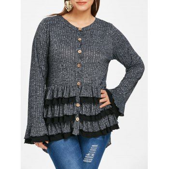 

Space Dye Ruffles Plus Size High Low Cardigan, Gray