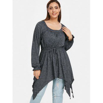 

Plus Size Drawstring Asymmetrical Knitwear, Dark gray