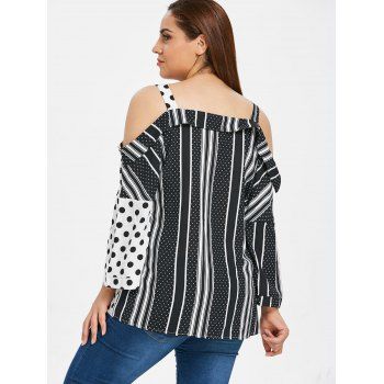 

Plus Size Polka Dot and Striped Panel Blouse, White