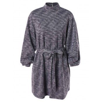 

High Neck Long Sleeve Sweater Dress, Slate blue