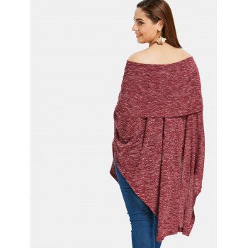 

Plus Size Off The Shoulder Foldover Asymmetrical T-shirt, Red wine