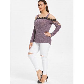 

Plus Size Lace Insert Ladder Cut Out T-shirt, Jasmine purple