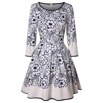 

Floral High Waist Mini Dress, White