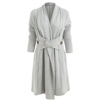 

Open Front Button Long Duster Cardigan, Light gray