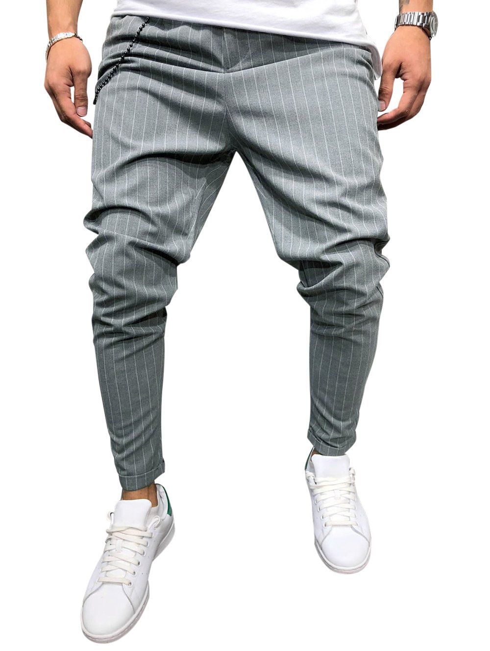

Stripe Elastic Waist Pants, Gray cloud