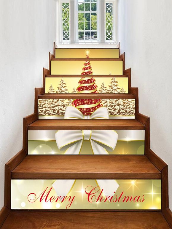 Autocollant d'Escalier de Noël Motif de Forêt et de Sapin - multicolor 6PCS X 39 X 7 INCH( NO FRAME )