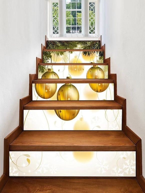 Autocollant d'Escalier Décoratif de Noël Motif de Boule Pendante - multicolor 6PCS X 39 X 7 INCH( NO FRAME )