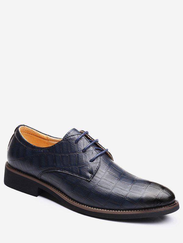 

Geometric Print Lacing PU Leather Shoes, Blue