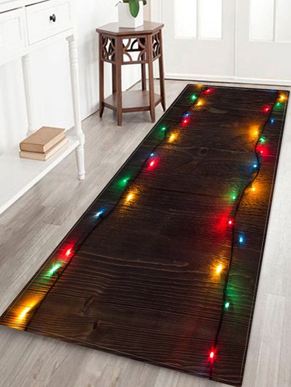 Tapis de Sol de Noël Décoratif Bois et Lumière Imprimés - Noir W24 X L71 INCH