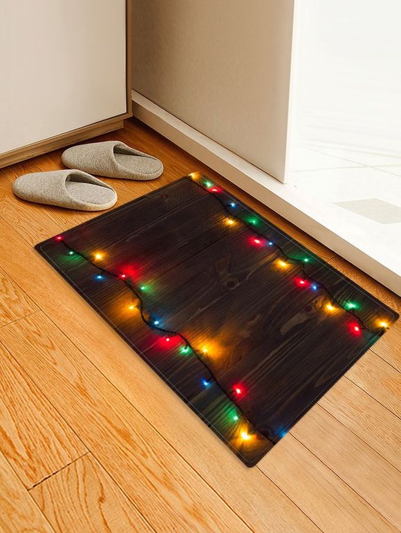 Tapis de Sol de Noël Décoratif Bois et Lumière Imprimés - Noir W16 X L24 INCH