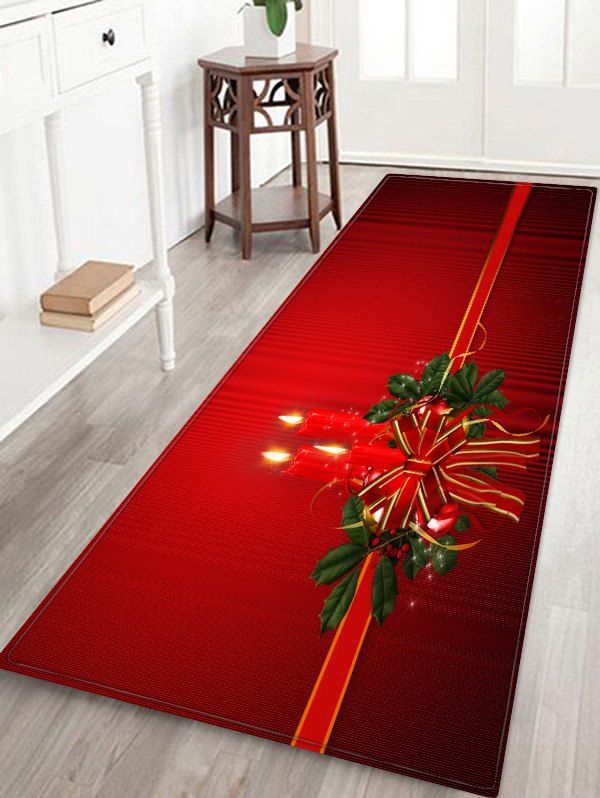 

Christmas Candle Printed Decorative Floor Mat, Red