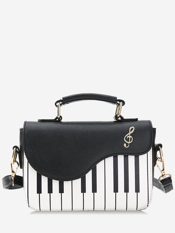 Piano Print Contrast Color Handbag - BLACK 
