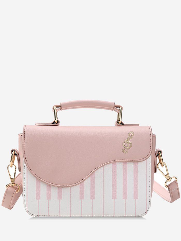 

Piano Print Contrast Color Handbag, Light pink