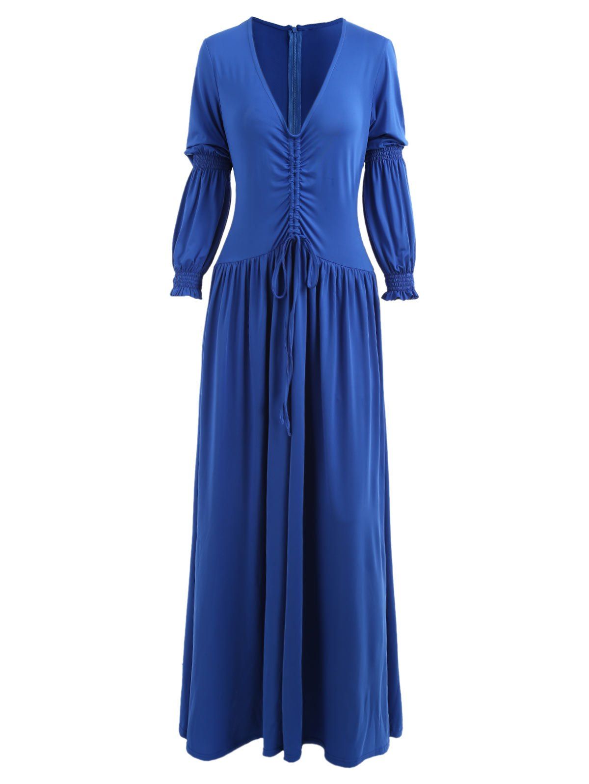 

Plunging Drawstring Long Dress, Blue