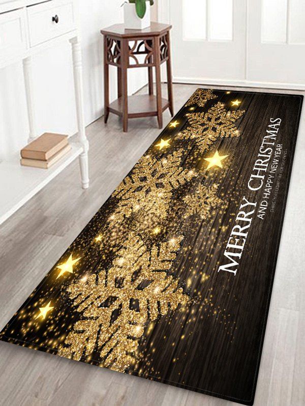 

Merry Christmas Snowflake Printed Decorative Floor Mat, Taupe