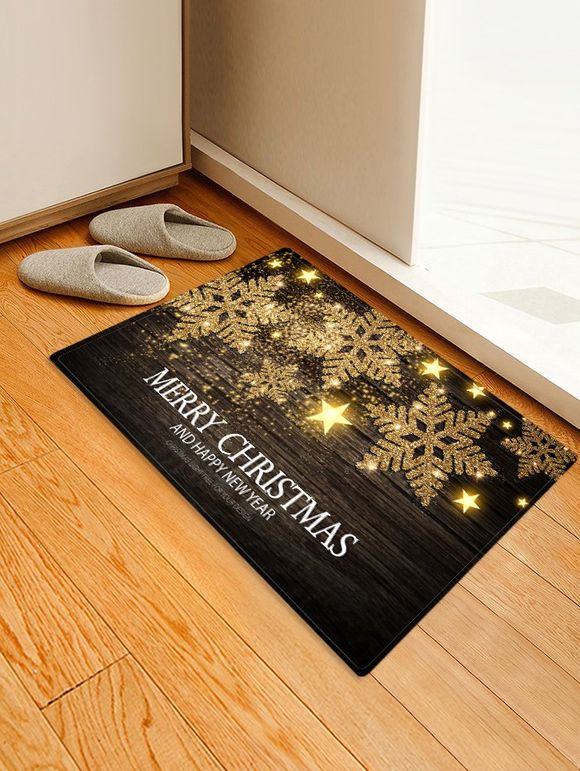 Tapis de Sol Décoratif à Imprimé Flocons de Neige et Inscription Merry Christmas - Taupe W16 X L24 INCH