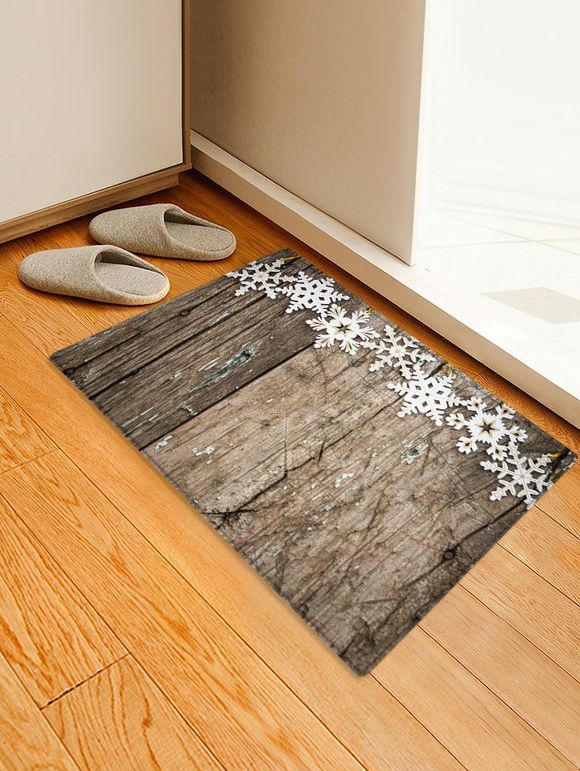 Tapis de Sol de Noël Décoratif Flocon de Neige et Bois Imprimés - Bois W20 X L31.5 INCH
