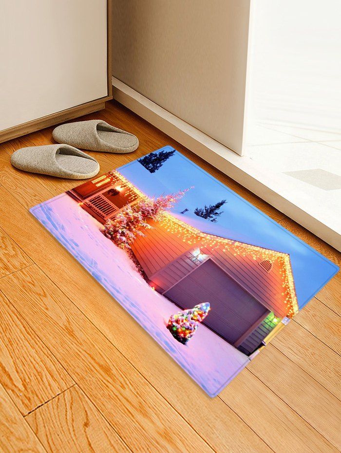 

Christmas Tree Snow Printed Decorative Floor Mat, Day sky blue