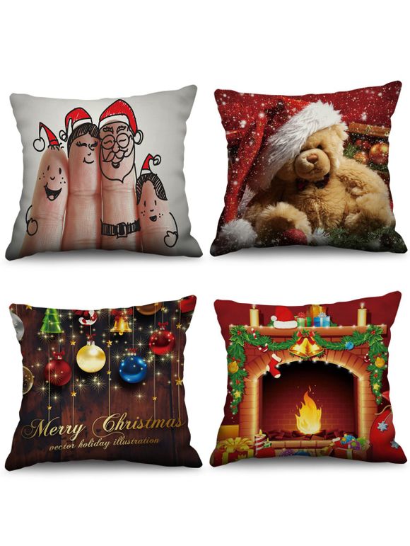 Taie d'Oreiller Thème de Noël Ours Imprimé 4 Pièces - Rouge Lave W18 X L18 INCH