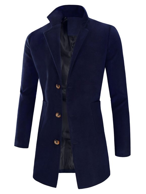 Manteau Long à Simple Boutonnage à Col Revers - Cadetblue XL