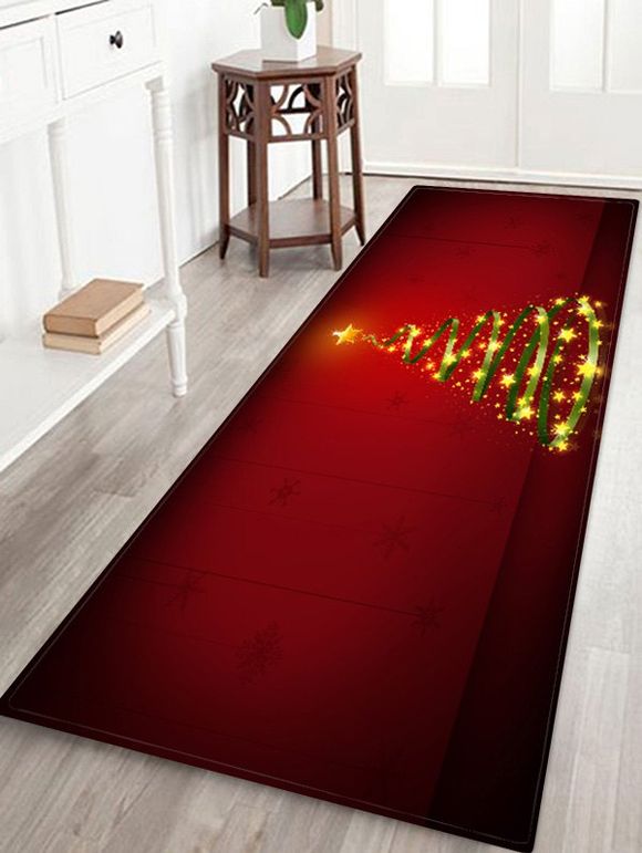 Tapis de Sol de Noël Décoratif Sapin Imprimé - Rouge W24 X L71 INCH