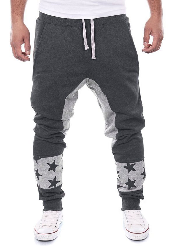 Pantalon de Jogging Etoile Imprimée en Blocs de Couleurs - Gris Foncé XL