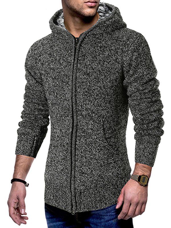 

Space Dye Zip Up Hooded Cardigan, Dark gray