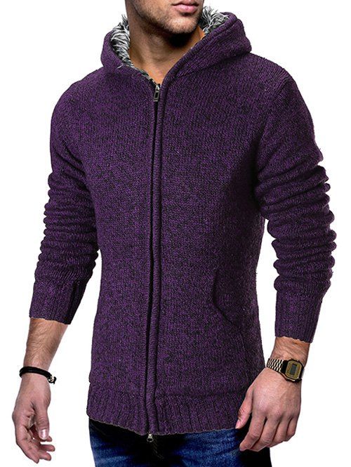 

Space Dye Zip Up Hooded Cardigan, Purple