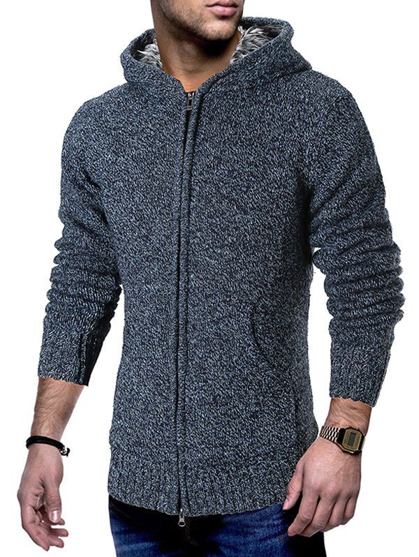 

Space Dye Zip Up Hooded Cardigan, Blue gray