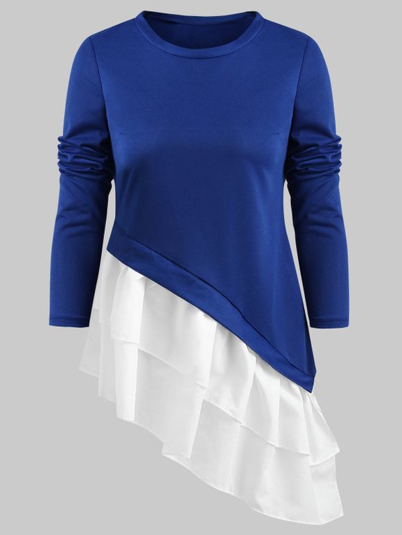 T-Shirt Asymétrique à Volants - Bleu S