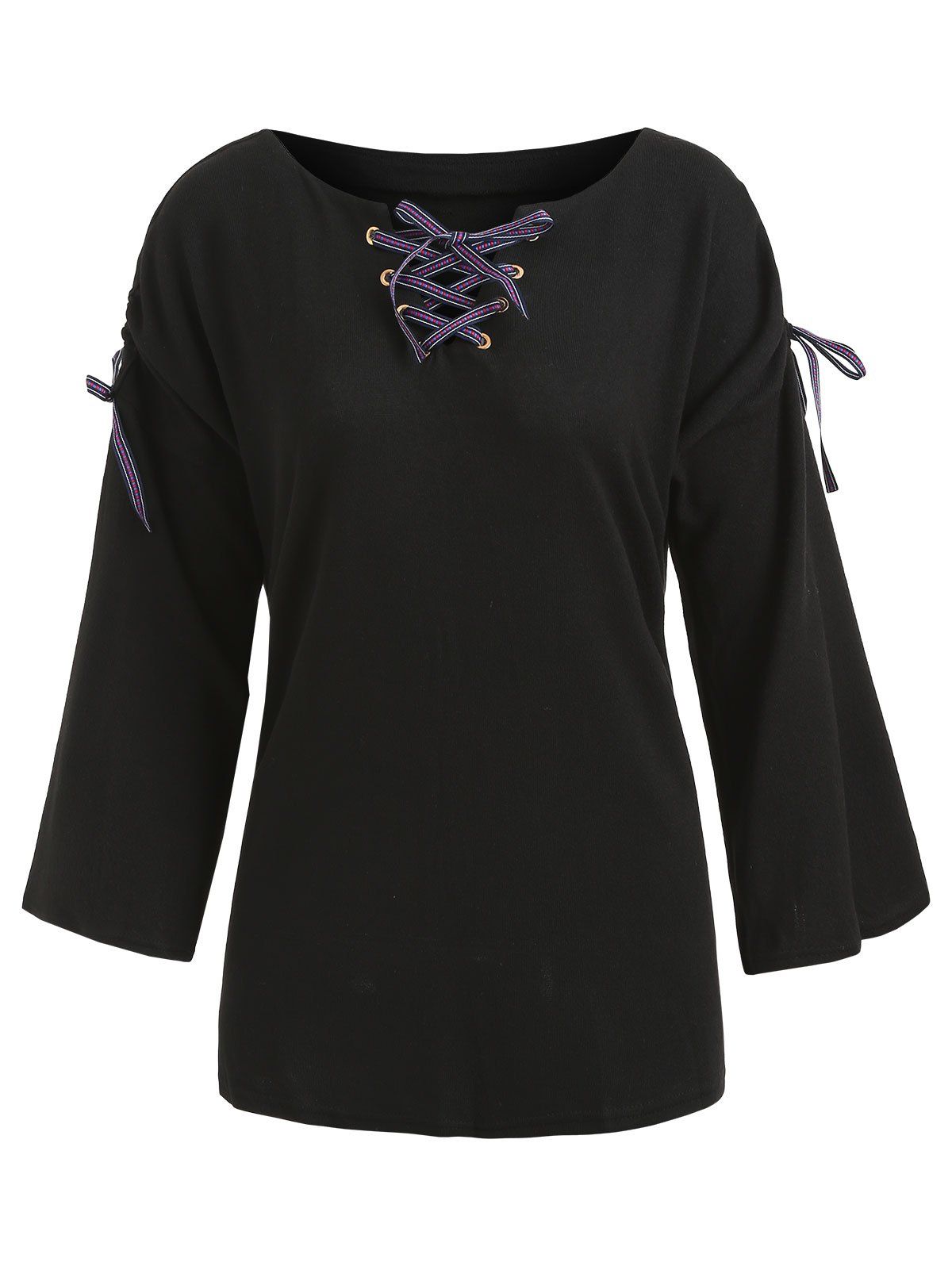 

Lace Up Drop Shoulder Tunic Tee, Black