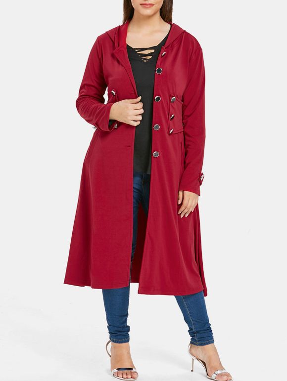 Manteau à Capuche de Grande Taille - Rouge Vineux 1X