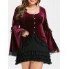 Costume d'Halloween à Bretelle à Manches Evasées en Velours de Grande Taille - Rouge Vineux L