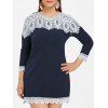 Robe Panneau en Dentelle de Grande Taille à Manches Longues - Bleu de Minuit 4X